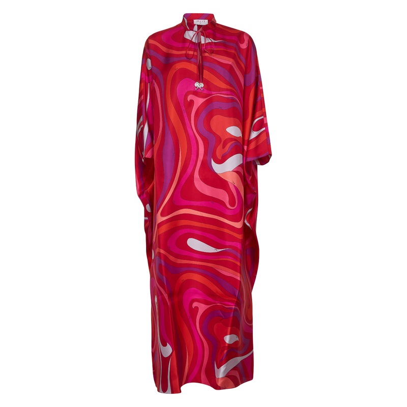 Marmo print silk twill long kaftan