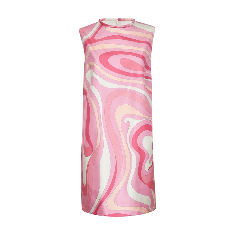 Pink Marmo print silk twill mini dress