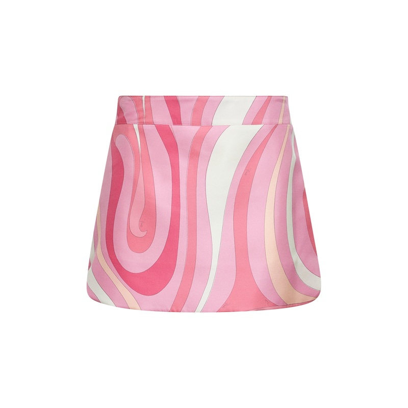 Pink Marmo print silk twill mini skirt