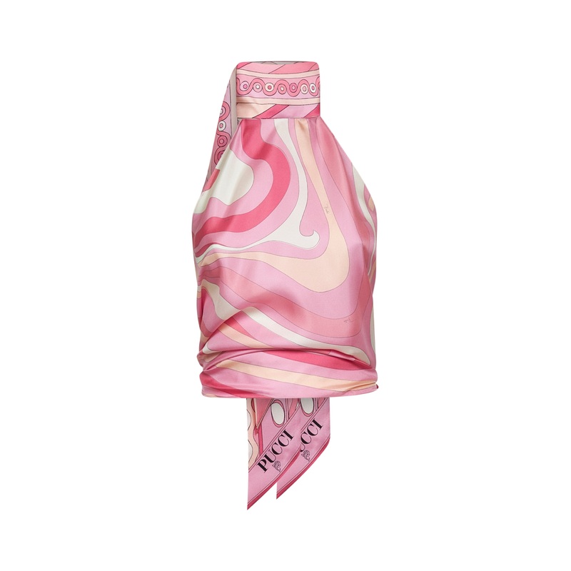Pink Marmo print silk twill top
