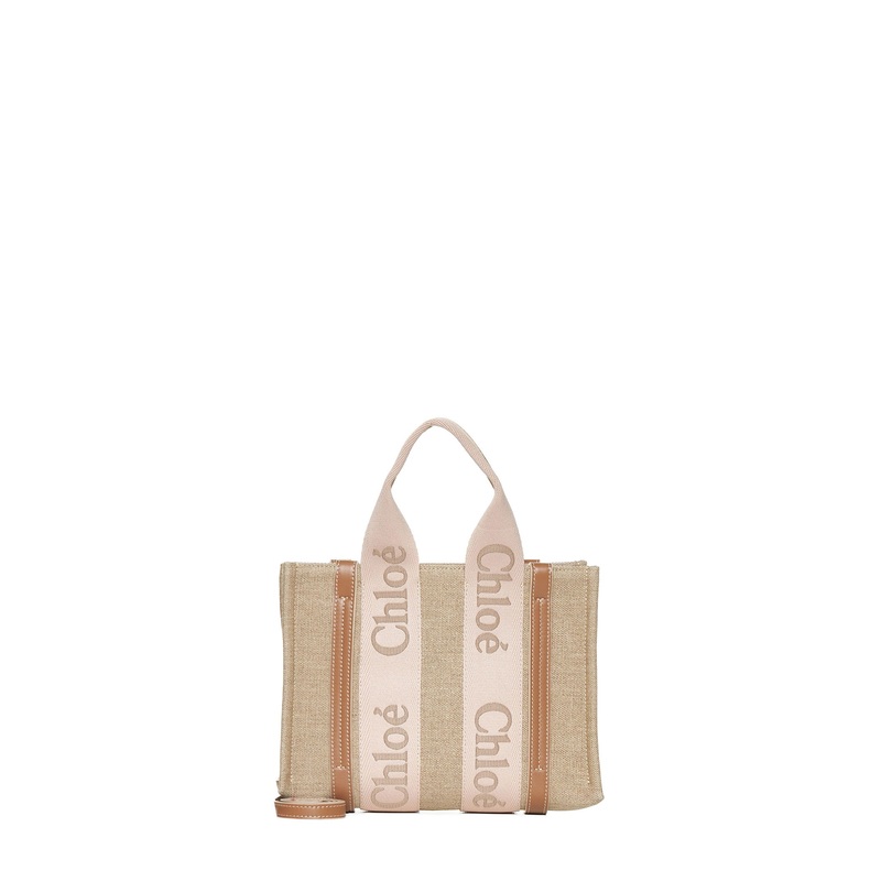 Woody linen small tote bag by Chlo