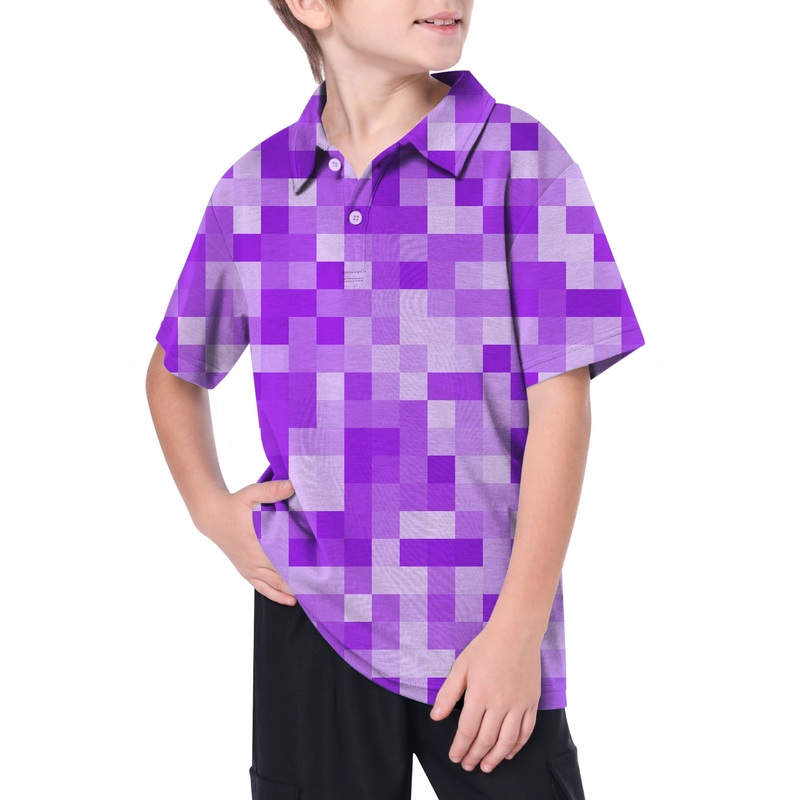 Youth Purple Pixel Big Golf Polo