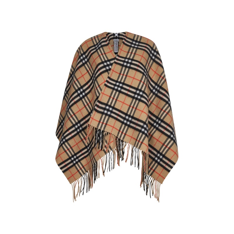 Beige Check wool and cashmere cape