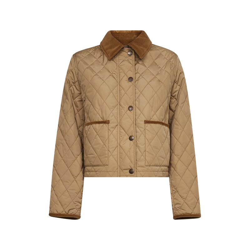Beige quilted nylon cropped jacket
