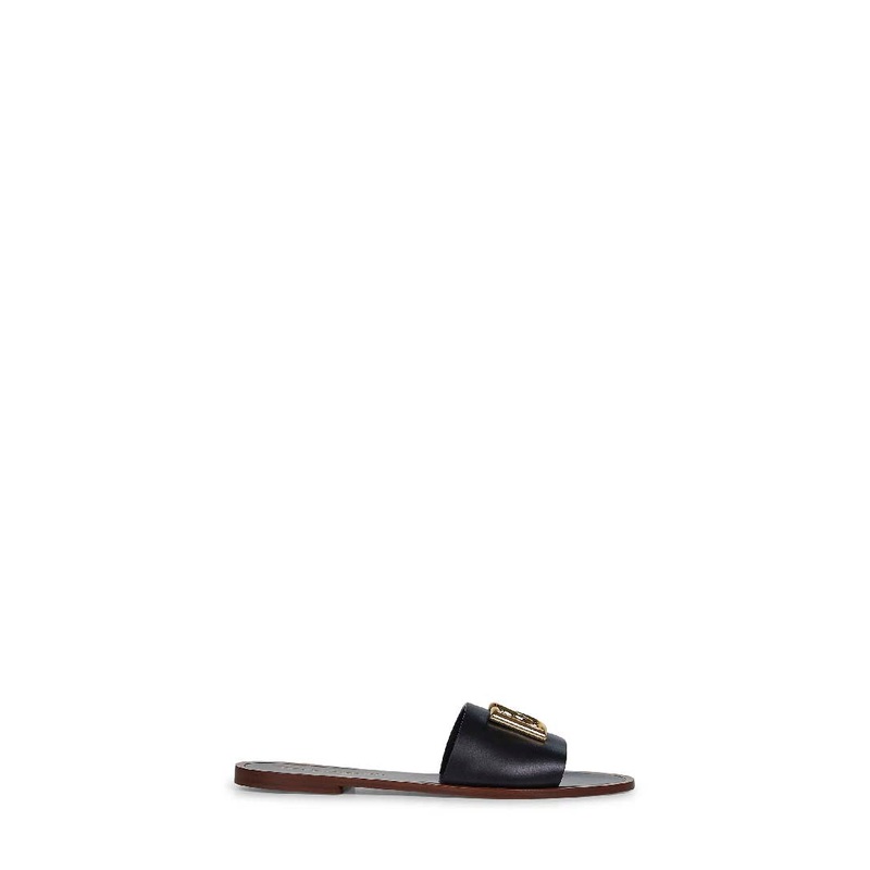 Black calf leather Bianca slides
