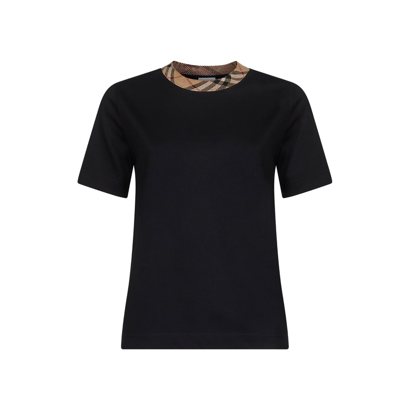 Black cotton check trim T-shirt