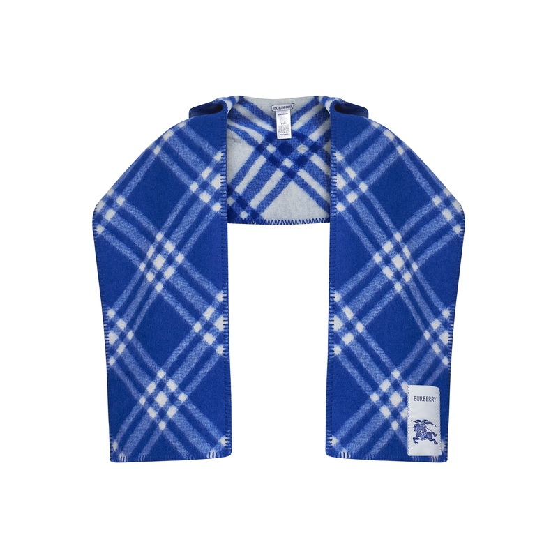 Blue Check wool hooded scarf|PZ