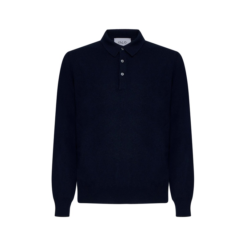 Blue virgin wool, viscose and cashmere polo shirt