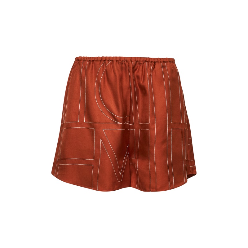Orange silk twill Monogram pajama shorts