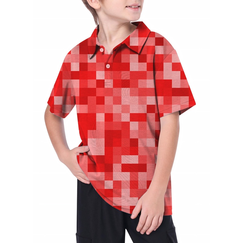 Youth Red Pixel Big Golf Polo|8Y|10Y|11Y|12Y|13Y|14Y|16Y