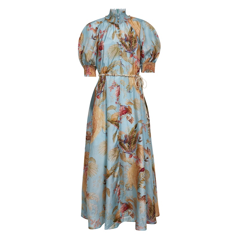 Aqua Palm Floral habotai silk Ascension maxi dress