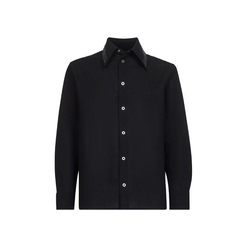 Black wool canvas shirt|39|40