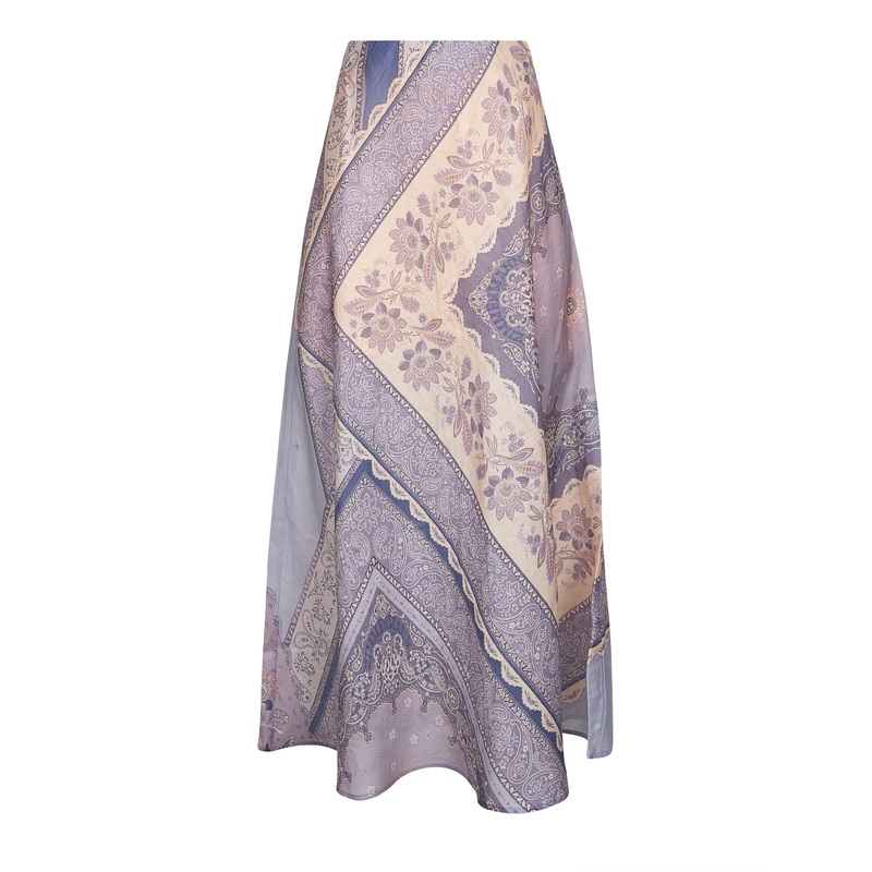 Blue bandana print linen Lucky long skirt