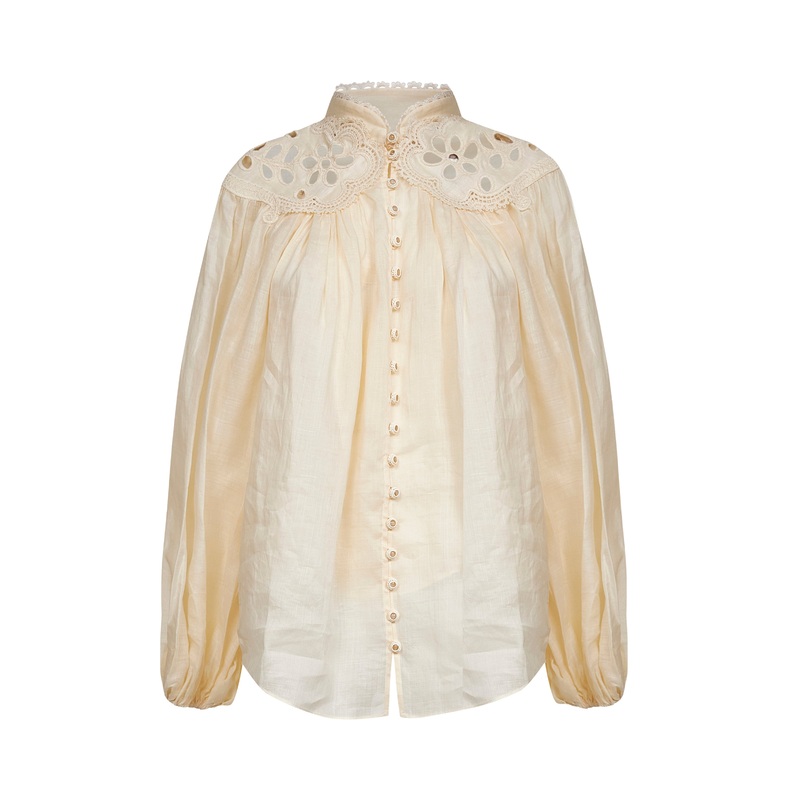 Cream ramie Coco embroidered blouse