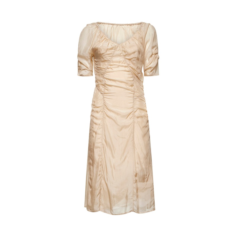 Nude silk chiffon midi dress|36|38