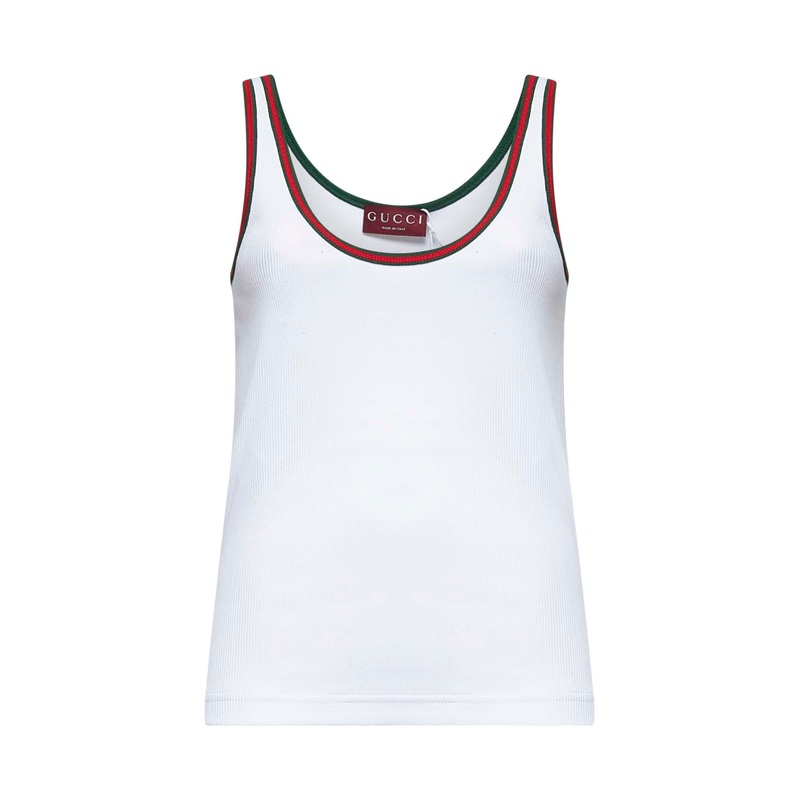 White ribbed cotton Web tank top