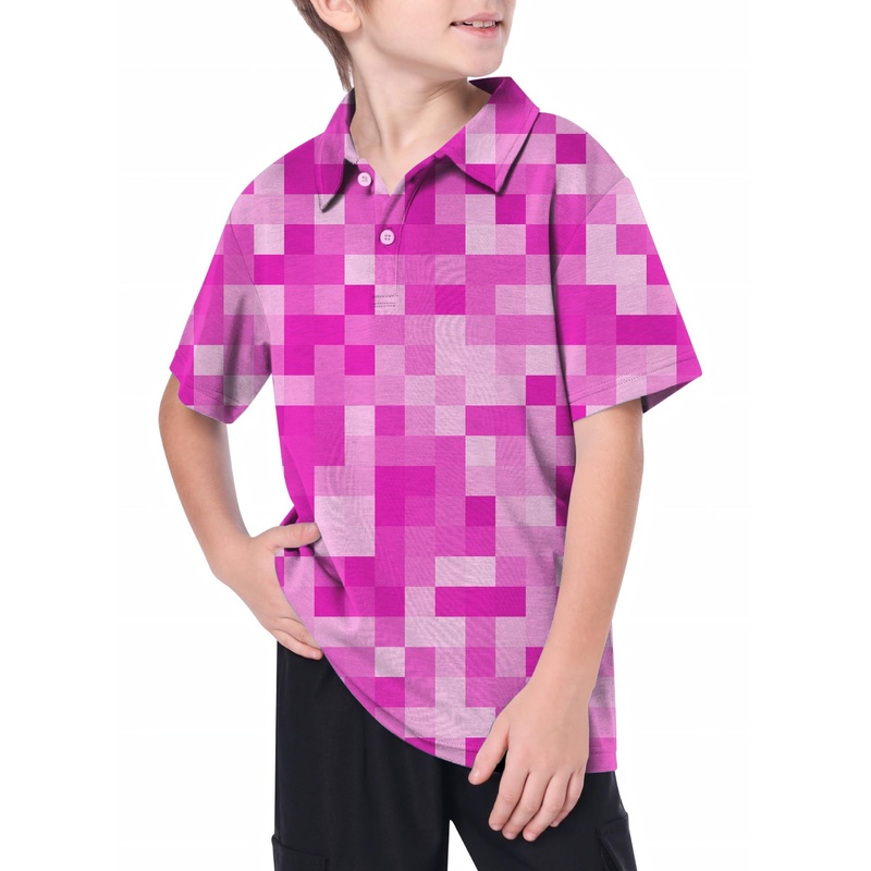 Youth Rose Red Pixel Big Golf Polo