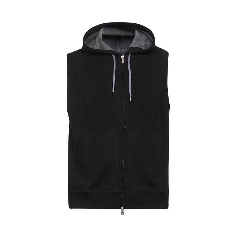 Black techno fleece hooded vest