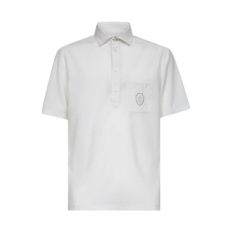 Ivory virgin wool canvas logo polo shirt
