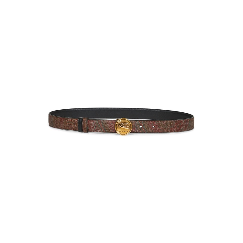 Leather and Paisley jacquard canvas reversible belt