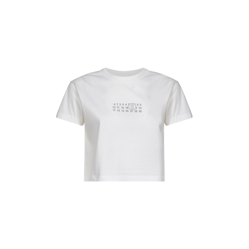 White jersey cropped numeric signature T-shirt