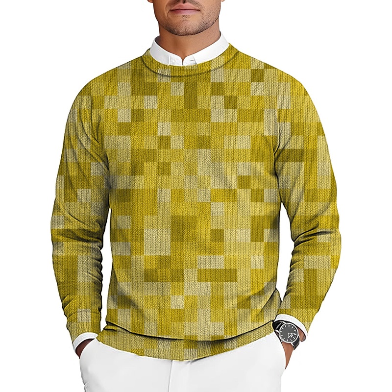 Yellow Pixel Big Men’s Golf Crewneck Pullover Sweaters Ugly Sweater