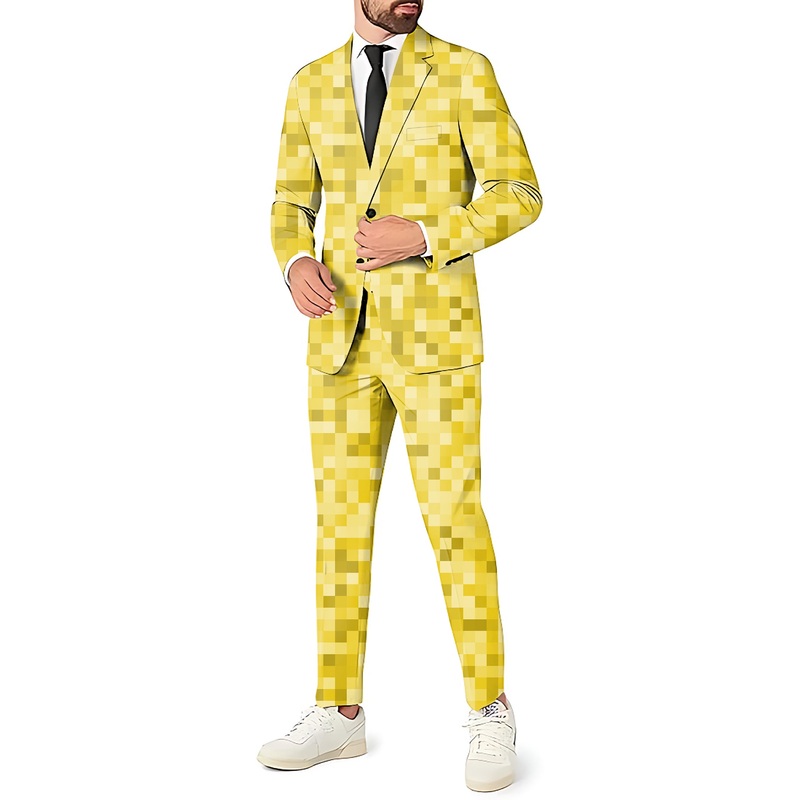 Yellow Pixel Big Men’s Party Costumes-Theme Party 2 or 3pcs Suit set-Blazer Pants & Vest