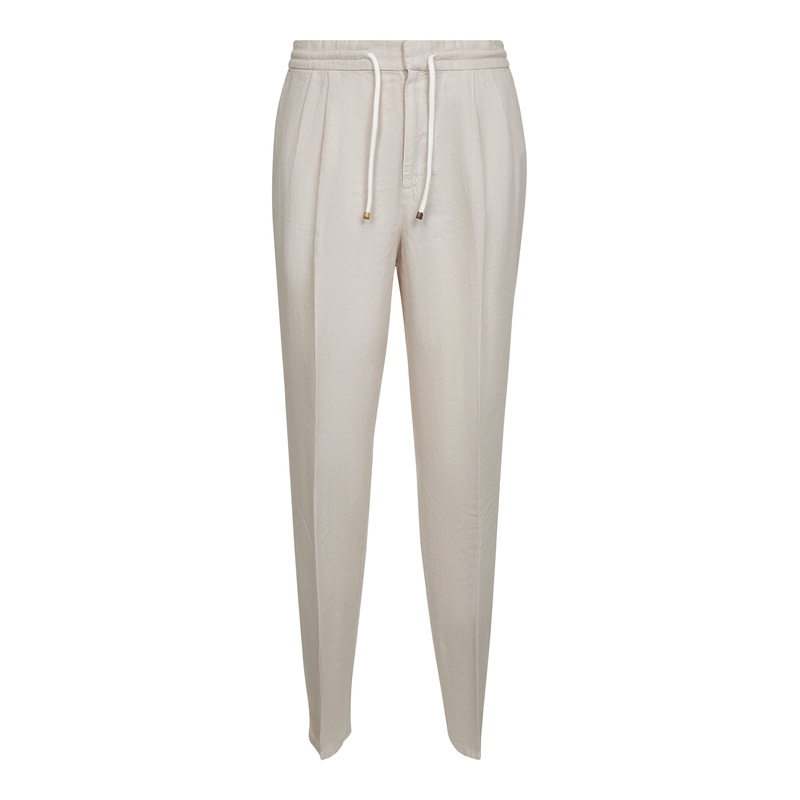 Beige linen leisure fit trousers