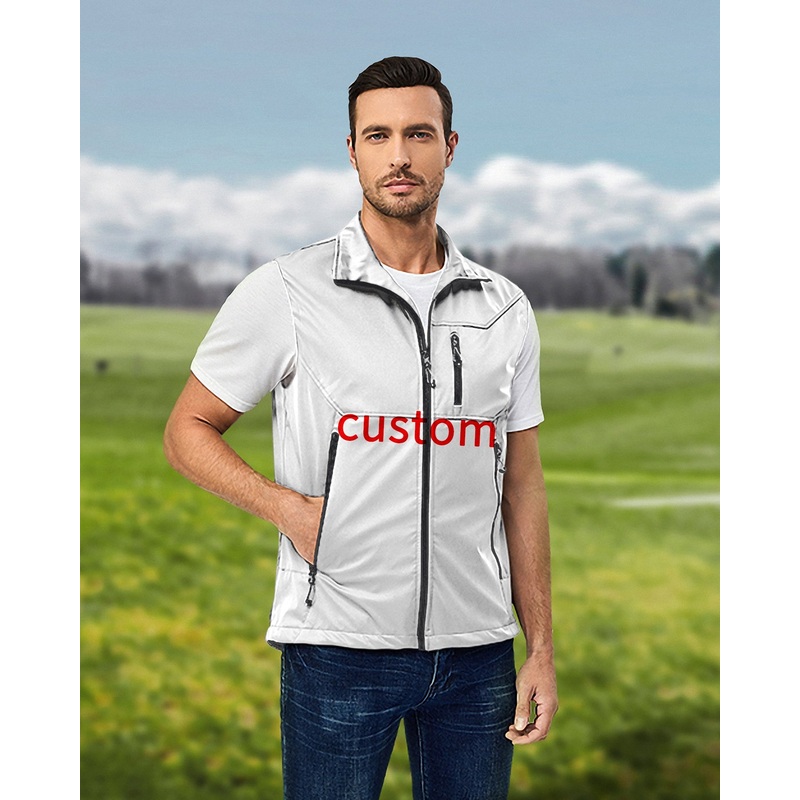 Men’s Custom Own Logo Lightweight Softshell Vest Sleeveless Jacket for Golf Windproof Waterproof