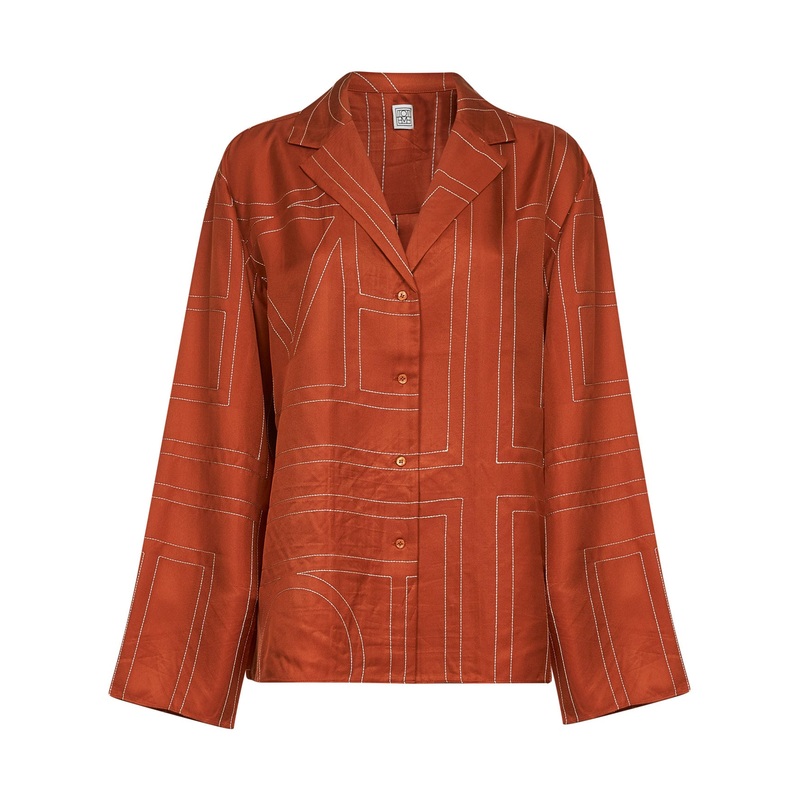 Orange silk twill Monogram pajama shirt