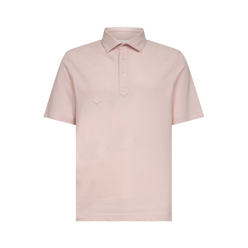Pink cotton piquet short-sleeved polo shirt