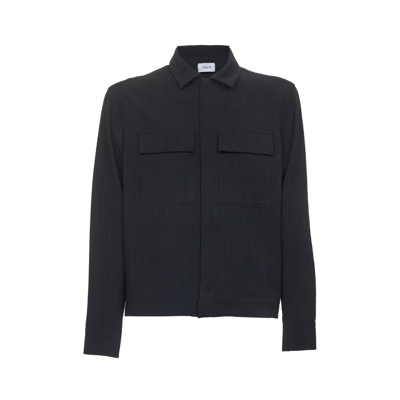 Blue seersucker shirt jacket|48|50|52|54|56