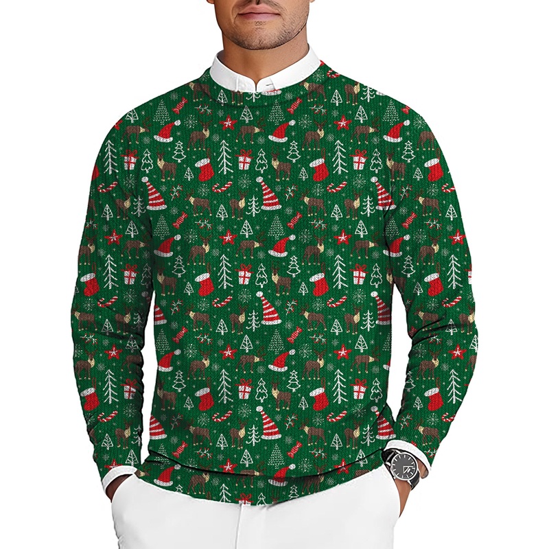 Elk deer Christmas Men’s Golf Crewneck Pullover Sweaters Ugly Sweater