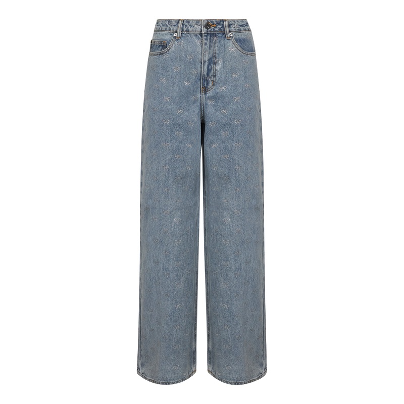 Light blue denim diamante bow jeans<BR/>