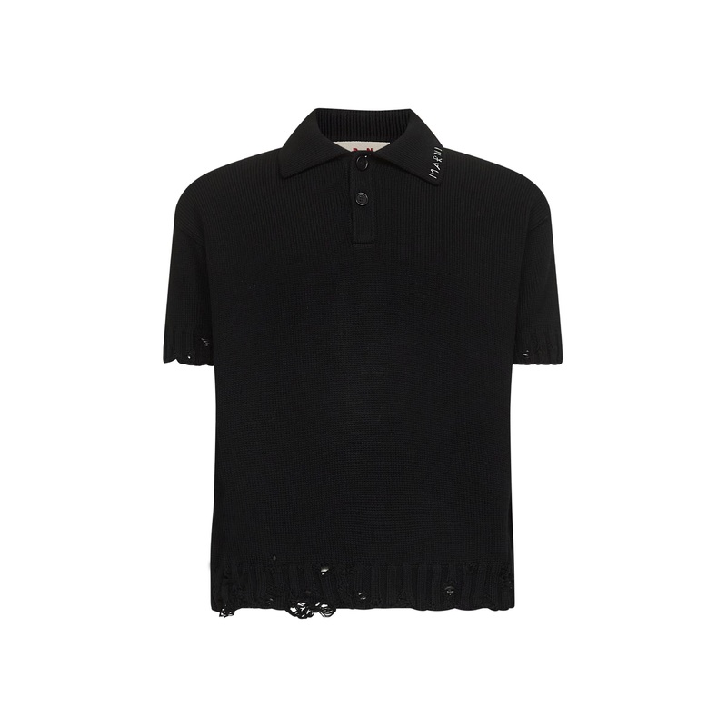 Black cotton knit polo shirt|46|48|50