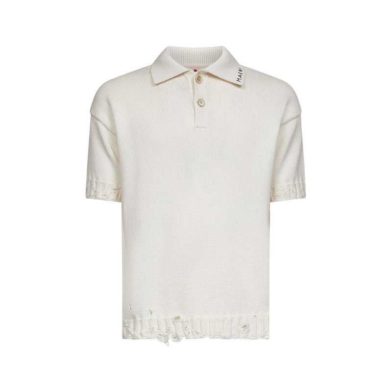 Ivory cotton knit polo shirt|46|48|50