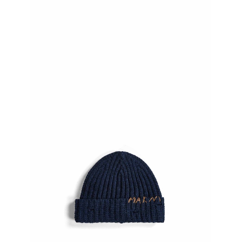 Blue knit hand-stitched logo beanie