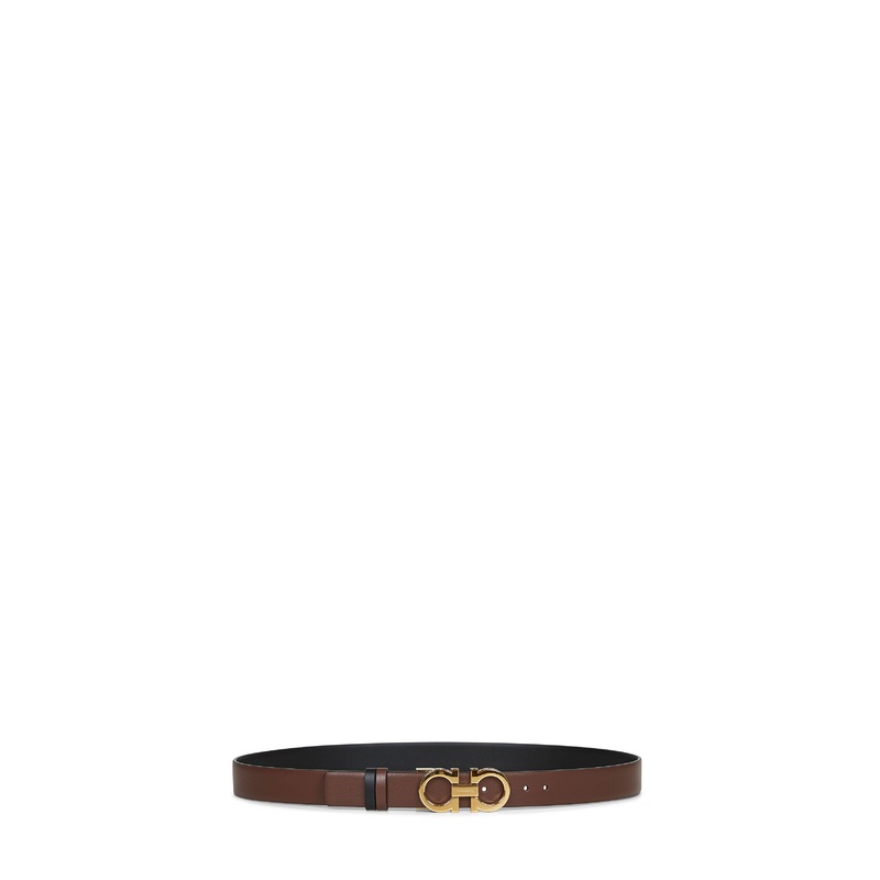 Cocoa brown leather Gancini reversible belt<BR/>