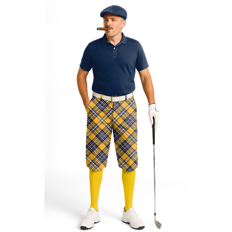 yellow diagonal grid-Men’s Golf Knickers Pants