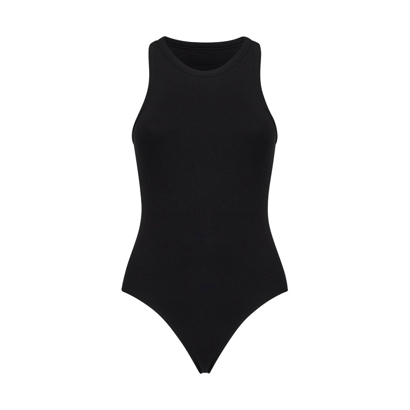 Black ribbed knit tank bodysuit