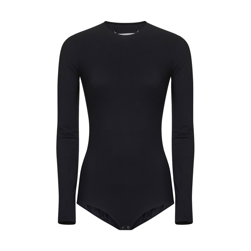 Black technical jersey bodysuit