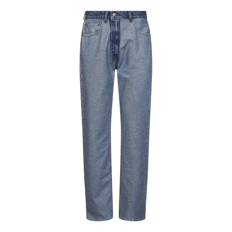 Blue denim inside out-effect jeans