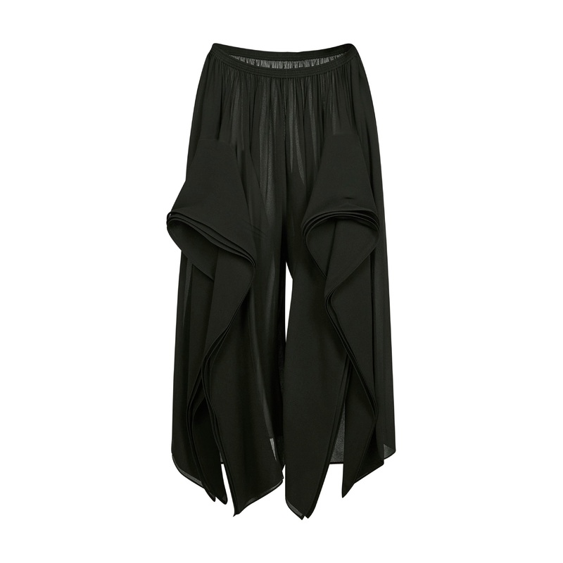 Green crpe georgette ruffle trousers