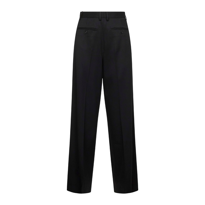 Black virgin wool blend straight trousers