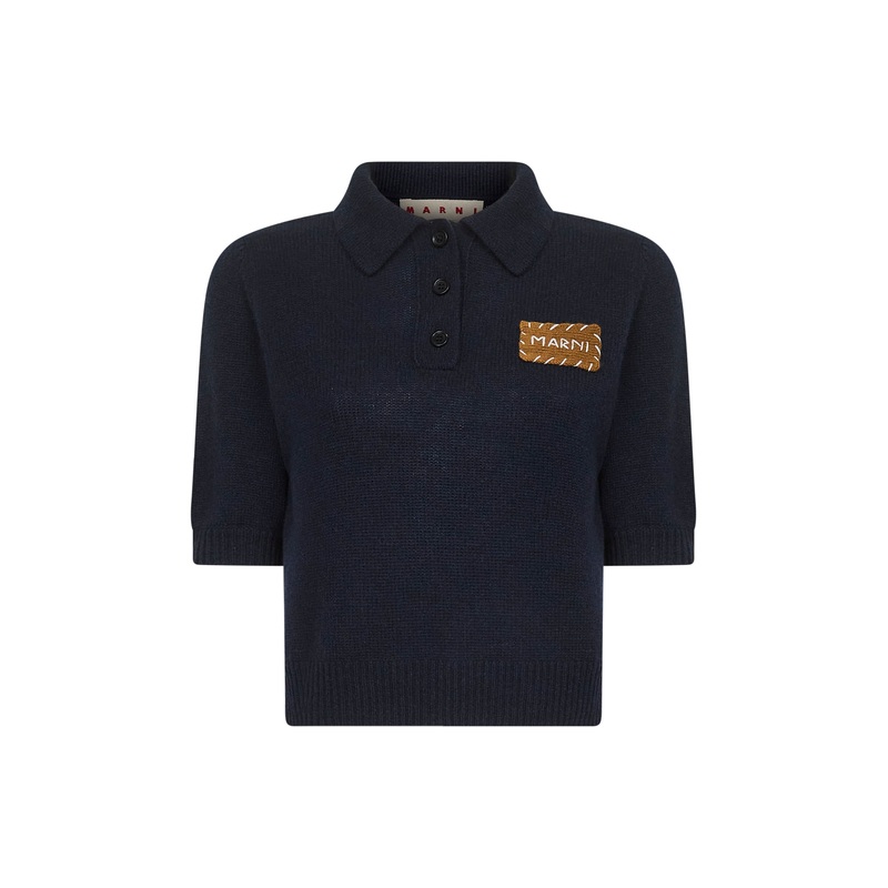 Blue cashmere knit polo shirt|38|40|42