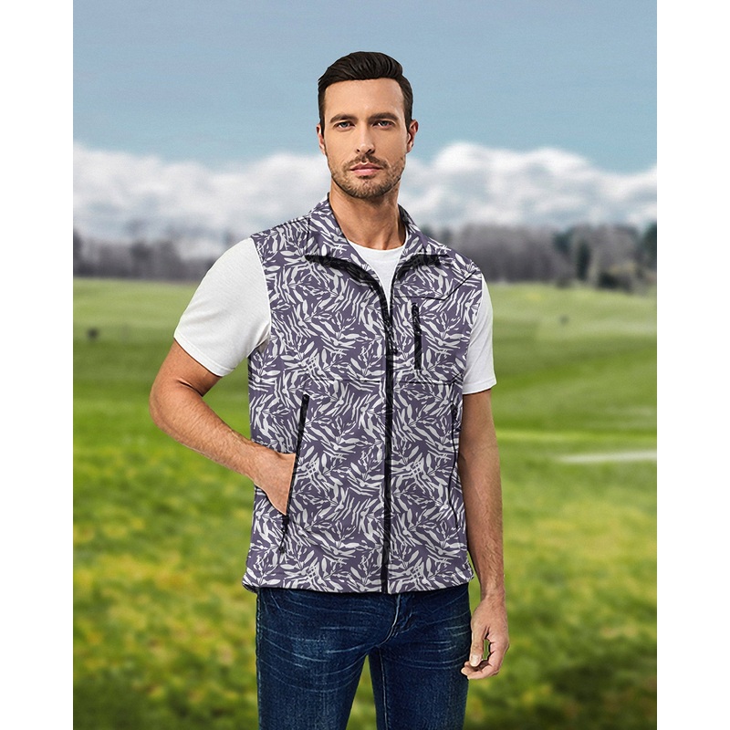 Men’s abstract Navy Lightweight Softshell Vest Sleeveless Jacket for Golf Windproof Waterproof