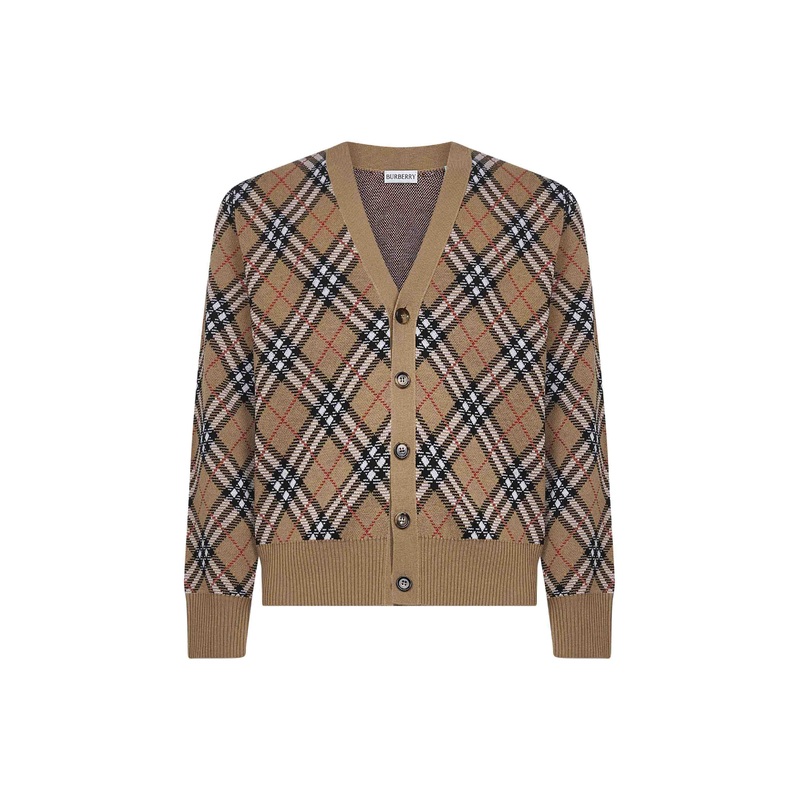 Beige Check knit cardigan|S|M|L|XL