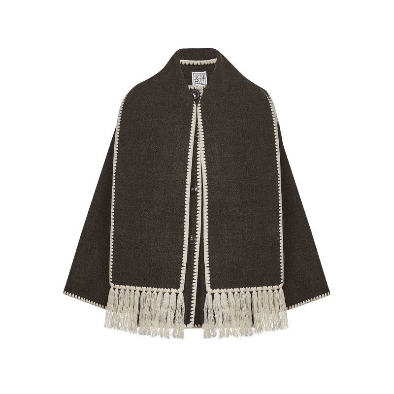 Brown felt embroidered scarf jacket