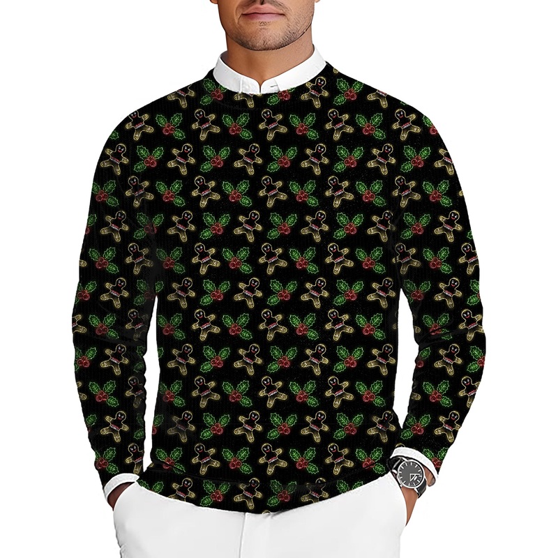 Neon Gingerbread Man Men’s Golf Crewneck Pullover Sweaters Ugly Sweater
