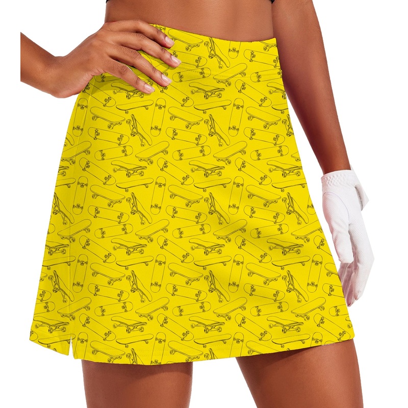 Women’s Yellow Skateboard Golf Skirts Inner Shorts Pocket